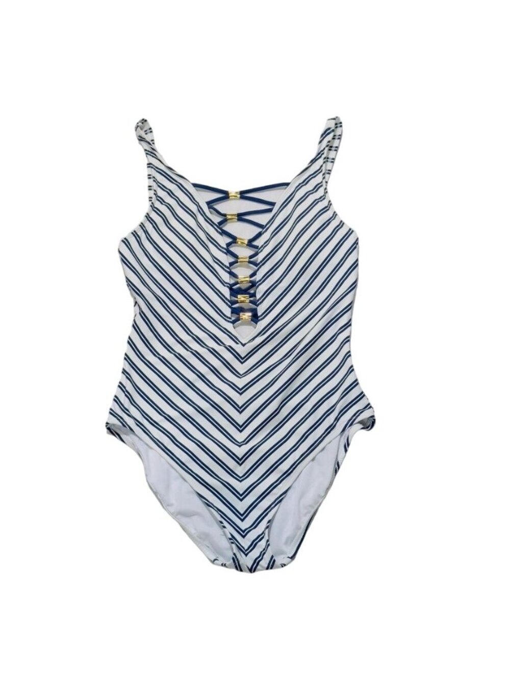 BLEU ROD BEATTIE Women's Swimsuit 1 Pc Striped Open Back Lace Up Size 4 - Picture 6 of 10